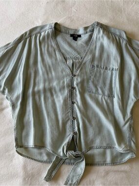 Paige light blue Button-Front Tie Hem Top
